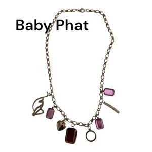 Baby Phat Gold Necklace with Pink Charms